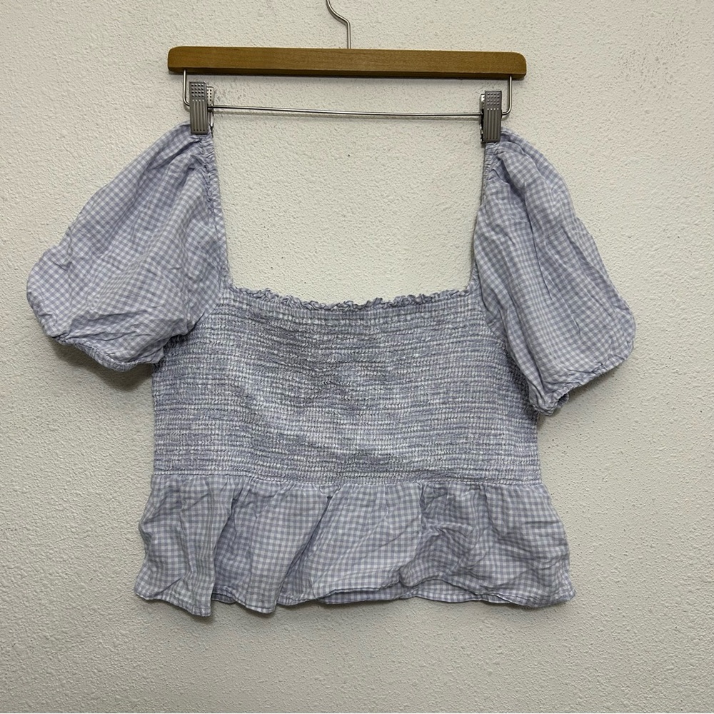 J. Crew Plaid Ruffle Top Large - Picture 2 of 5
